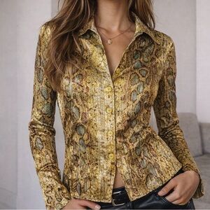 Ping Yellow and Brown Snake Print Button-Down Shirt